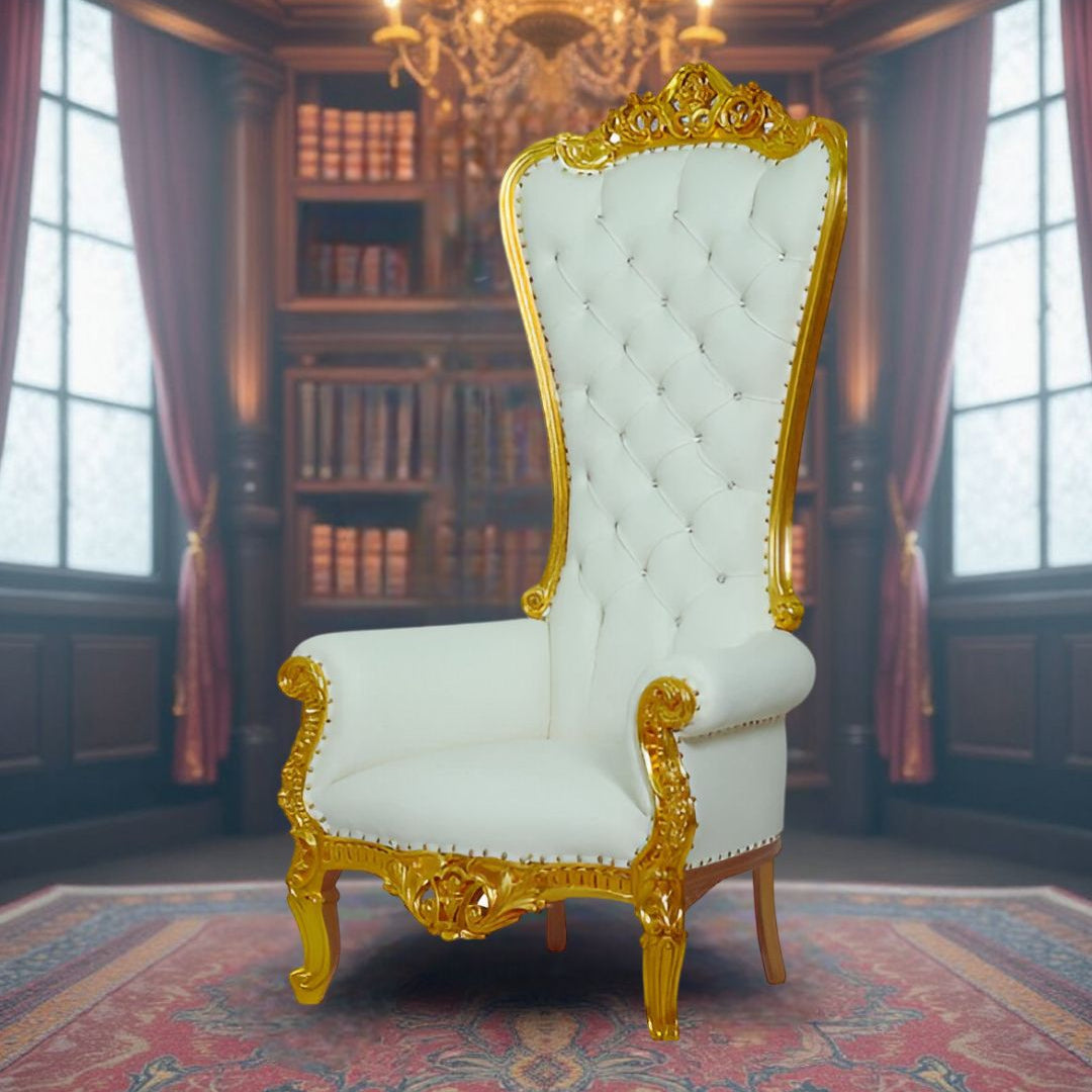 Side profile of The Celestial Chair highlighting its celestial-inspired design and sturdy frame.