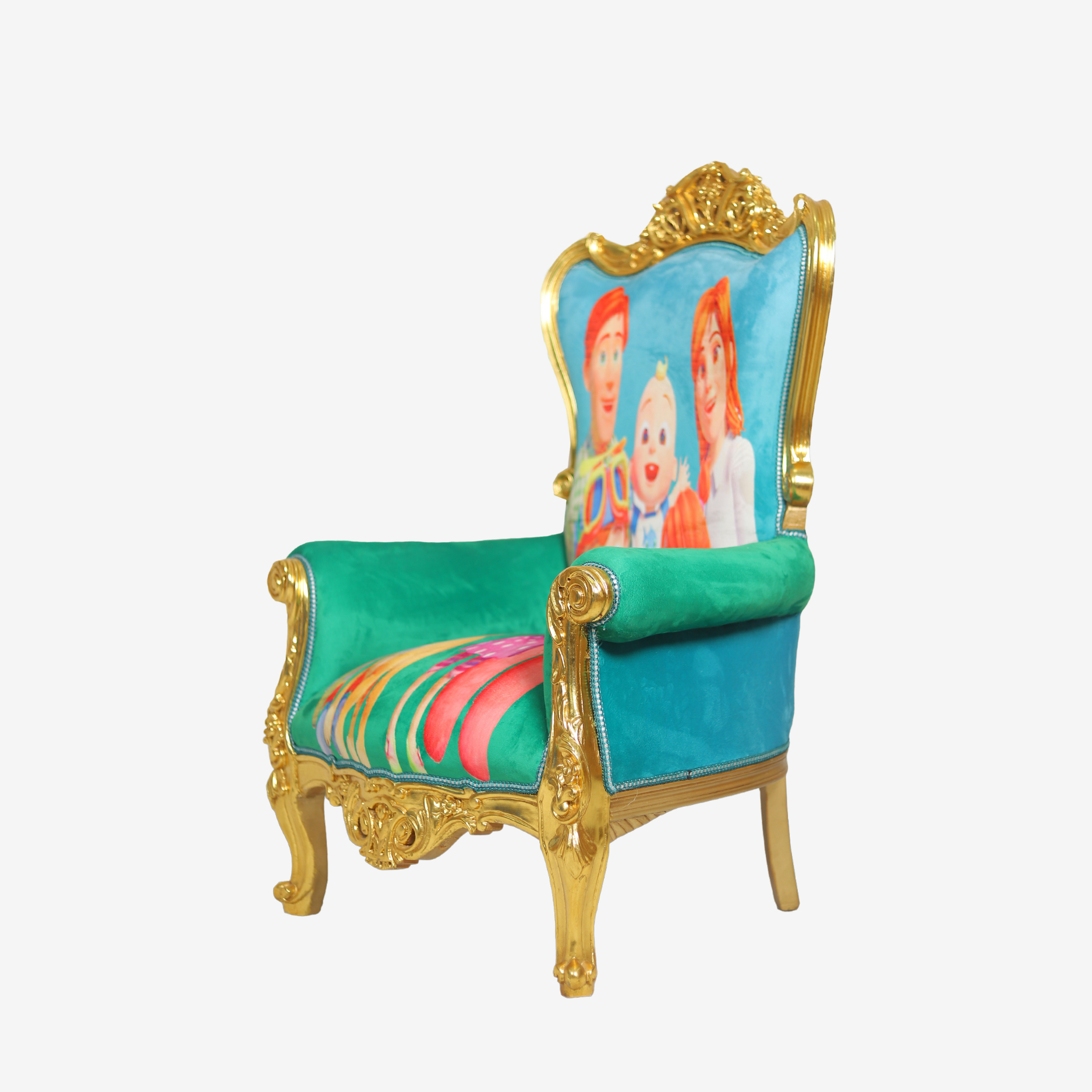 Side profile of Disney-Inspired Kids Throne Chair highlighting plush seating