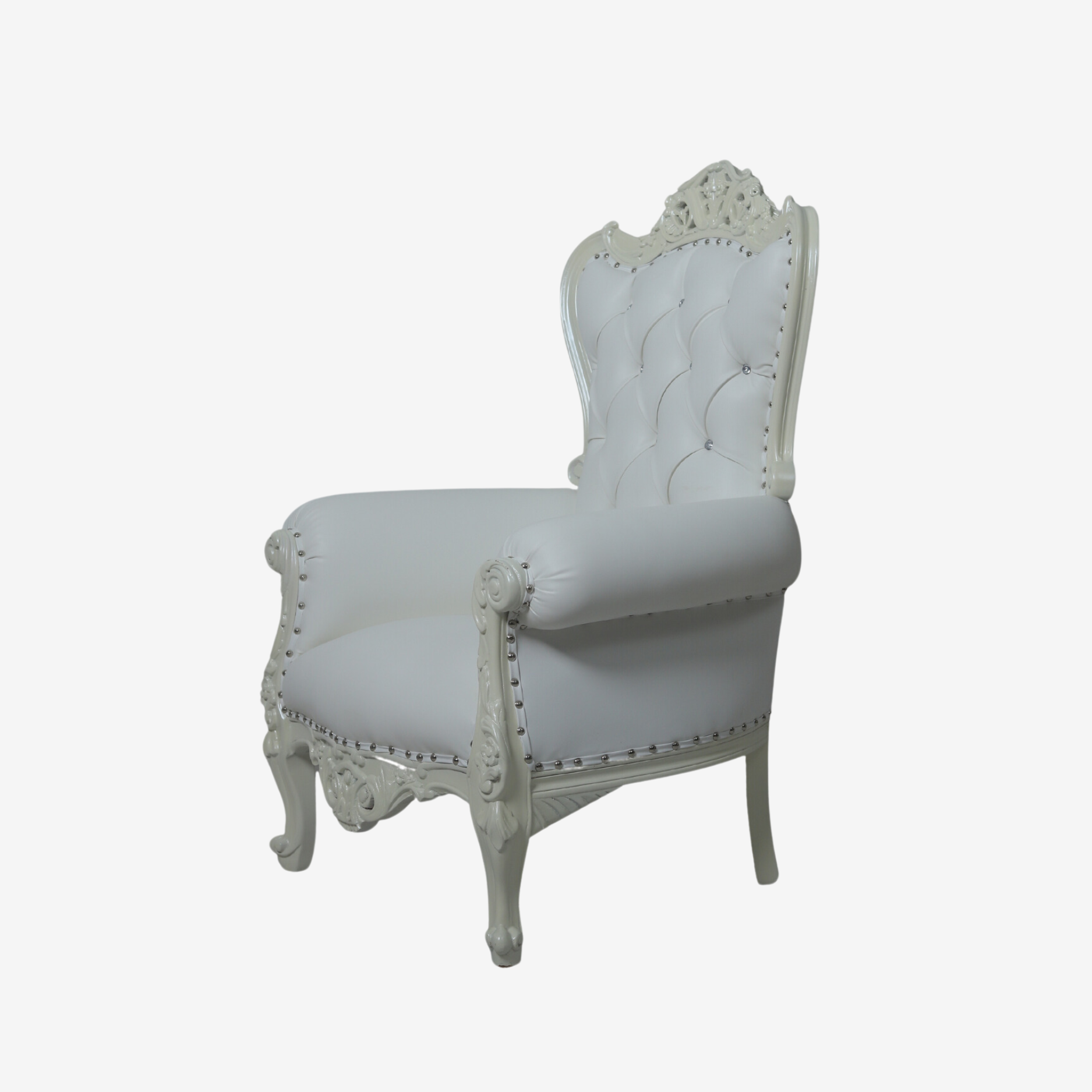 Side profile of Silver Style chair showcasing spindle barrel back design.