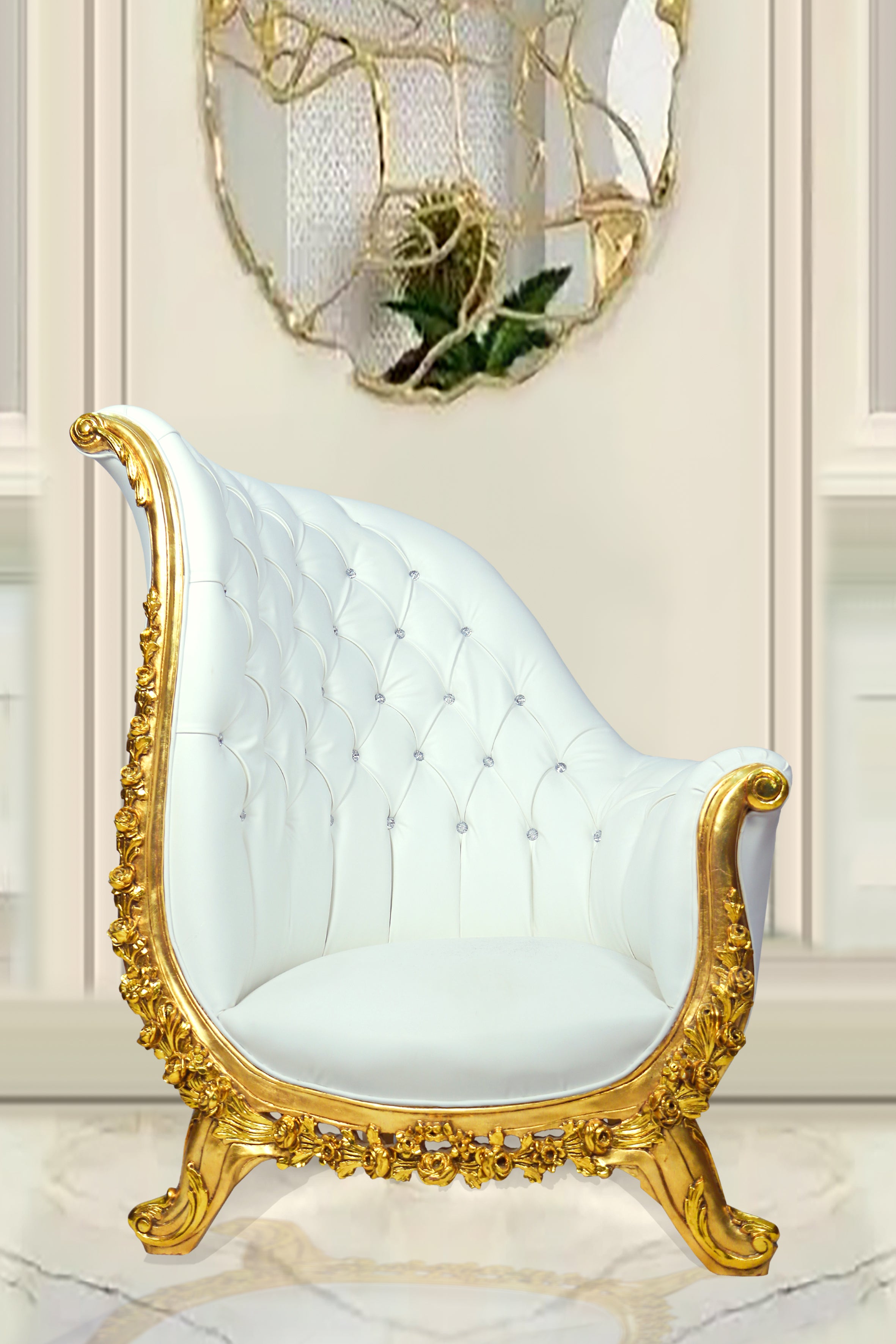Close-up of loose seat cushion and tight barrel back design on Golden Cloud Chair