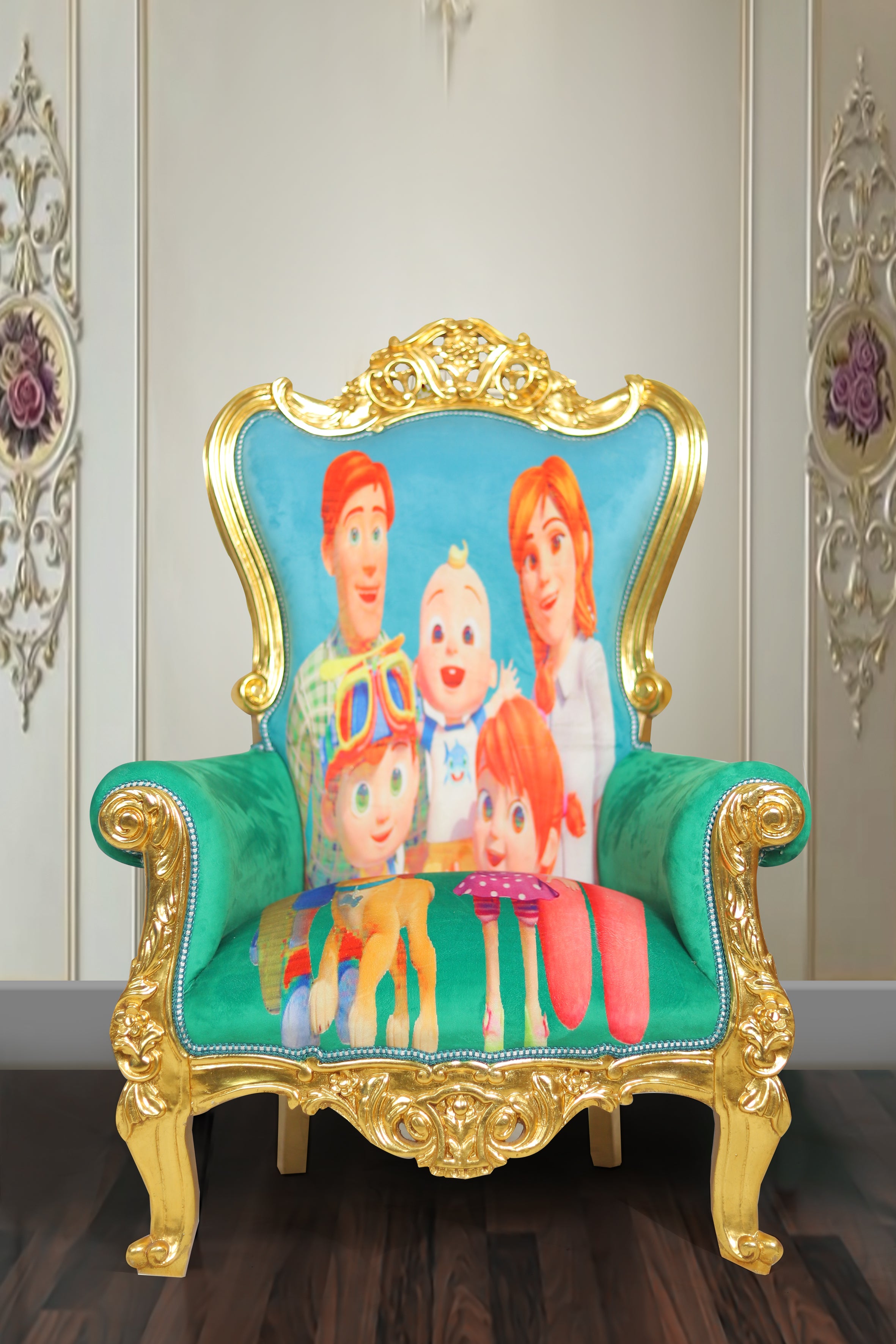 Disney-Inspired Kids Throne Chair placed in a vibrant playroom setting