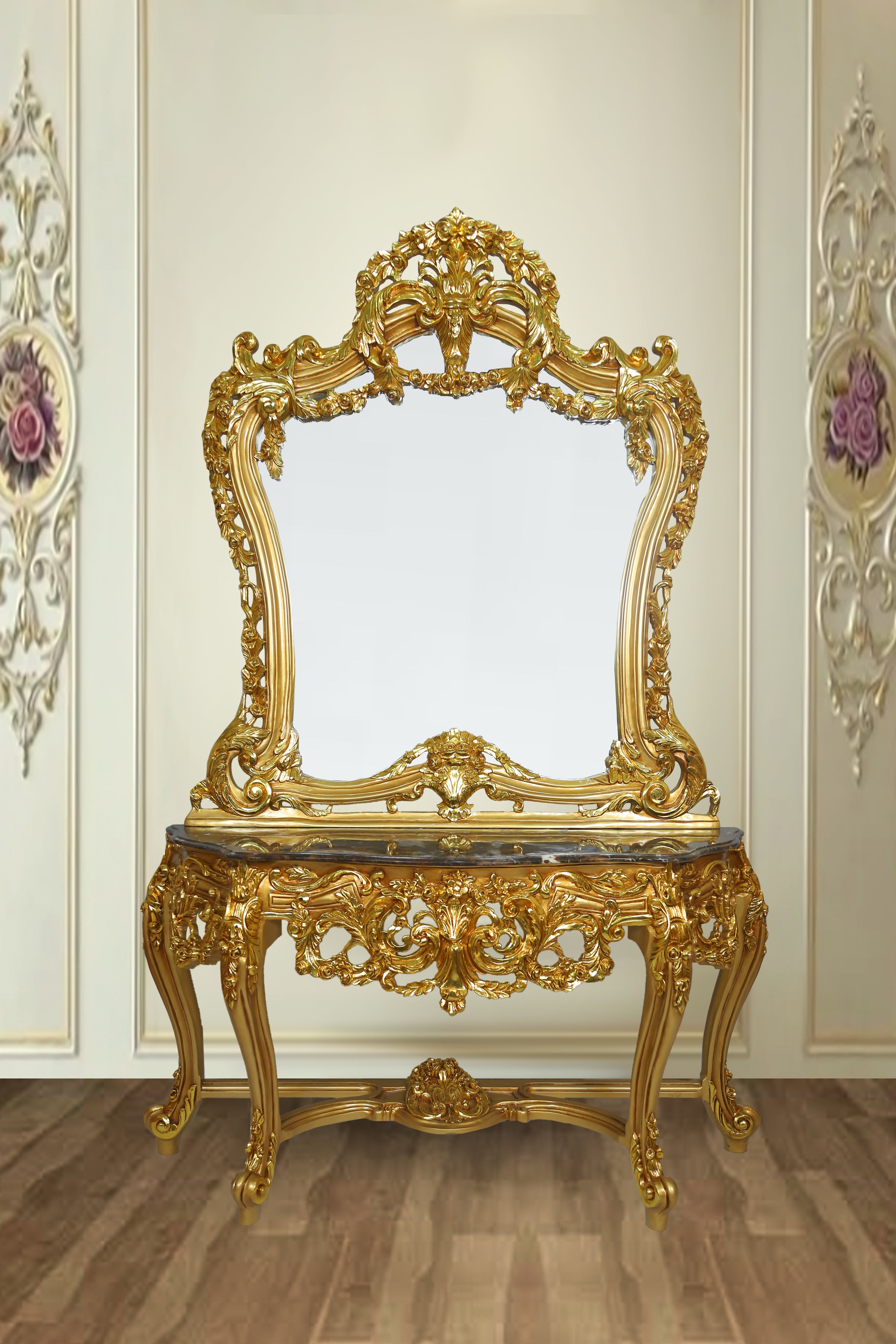 Gold framed mirror for entryway