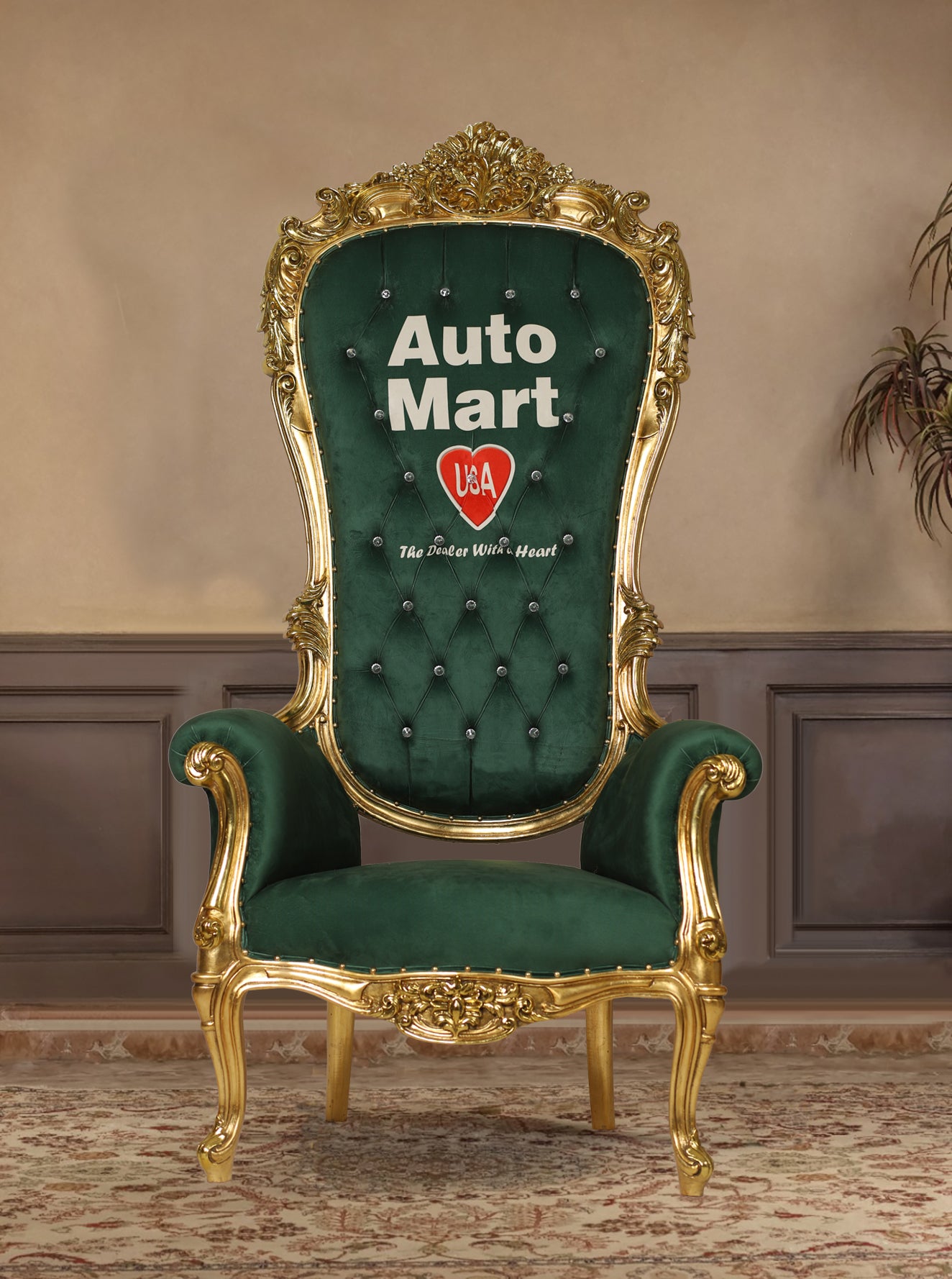 Green Throne Chair placed in an elegant event setting