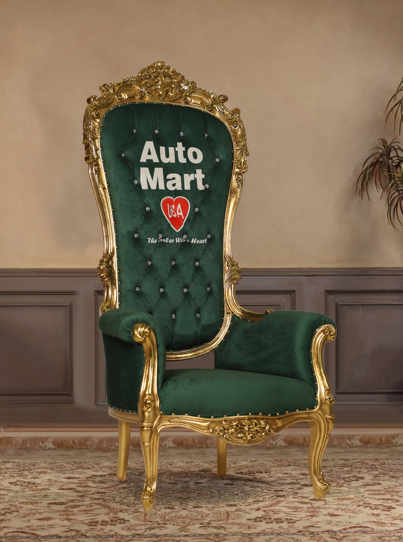 Green Throne Chair placed in an elegant event setting