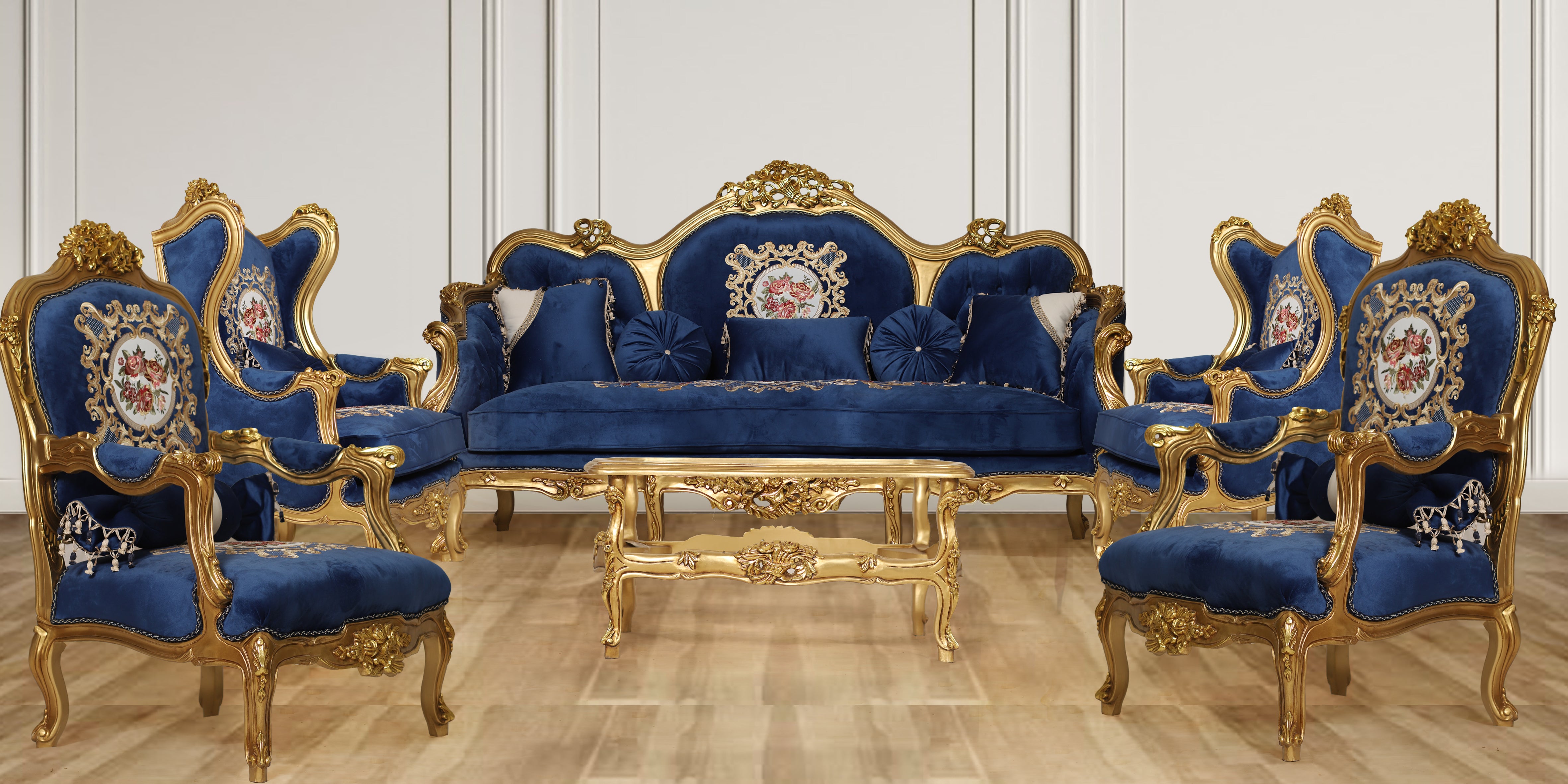 Classic blue upholstered chair from Cheryl Collection