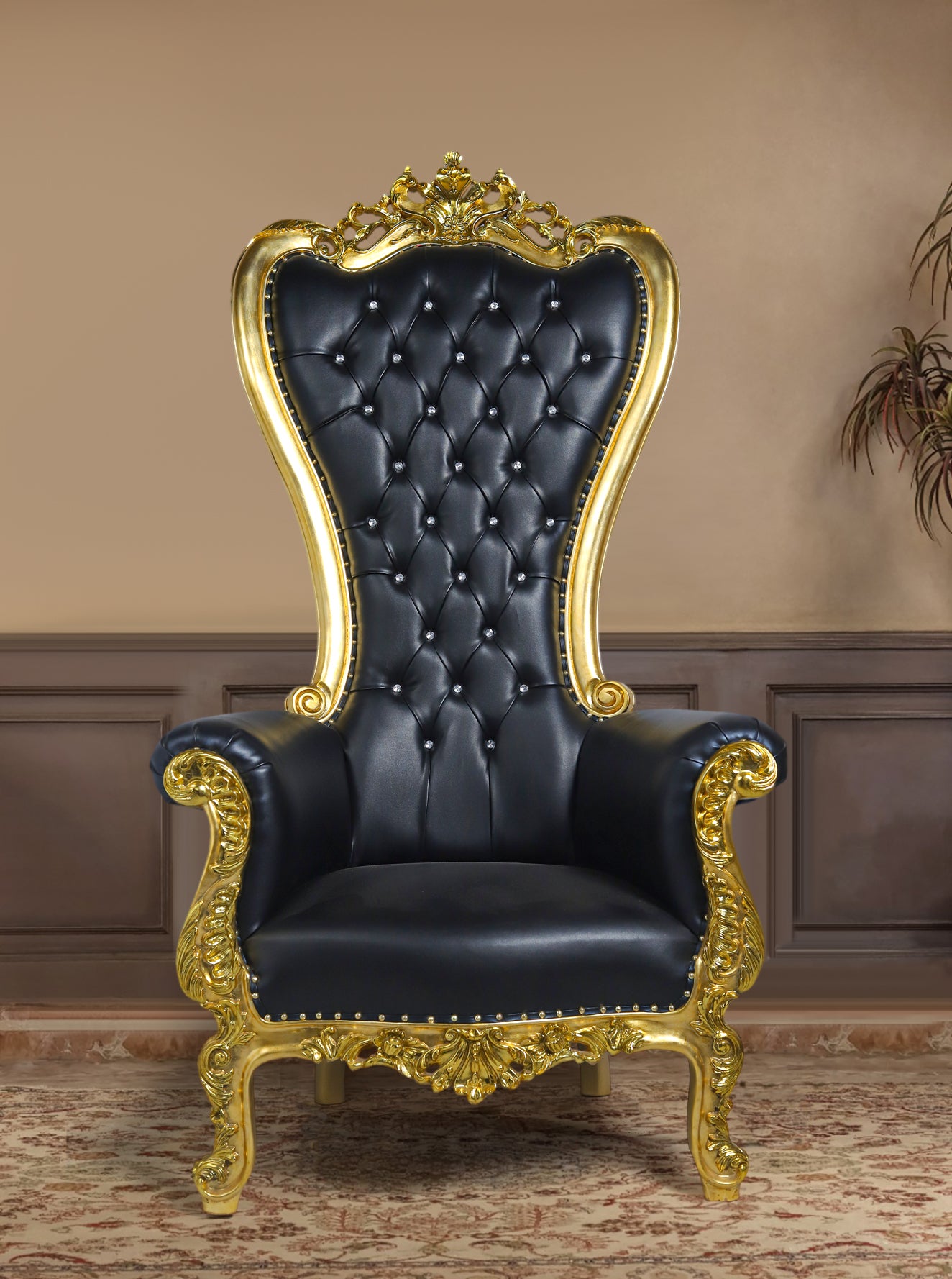 Black & Gold Throne Chair placed in an elegant event setting