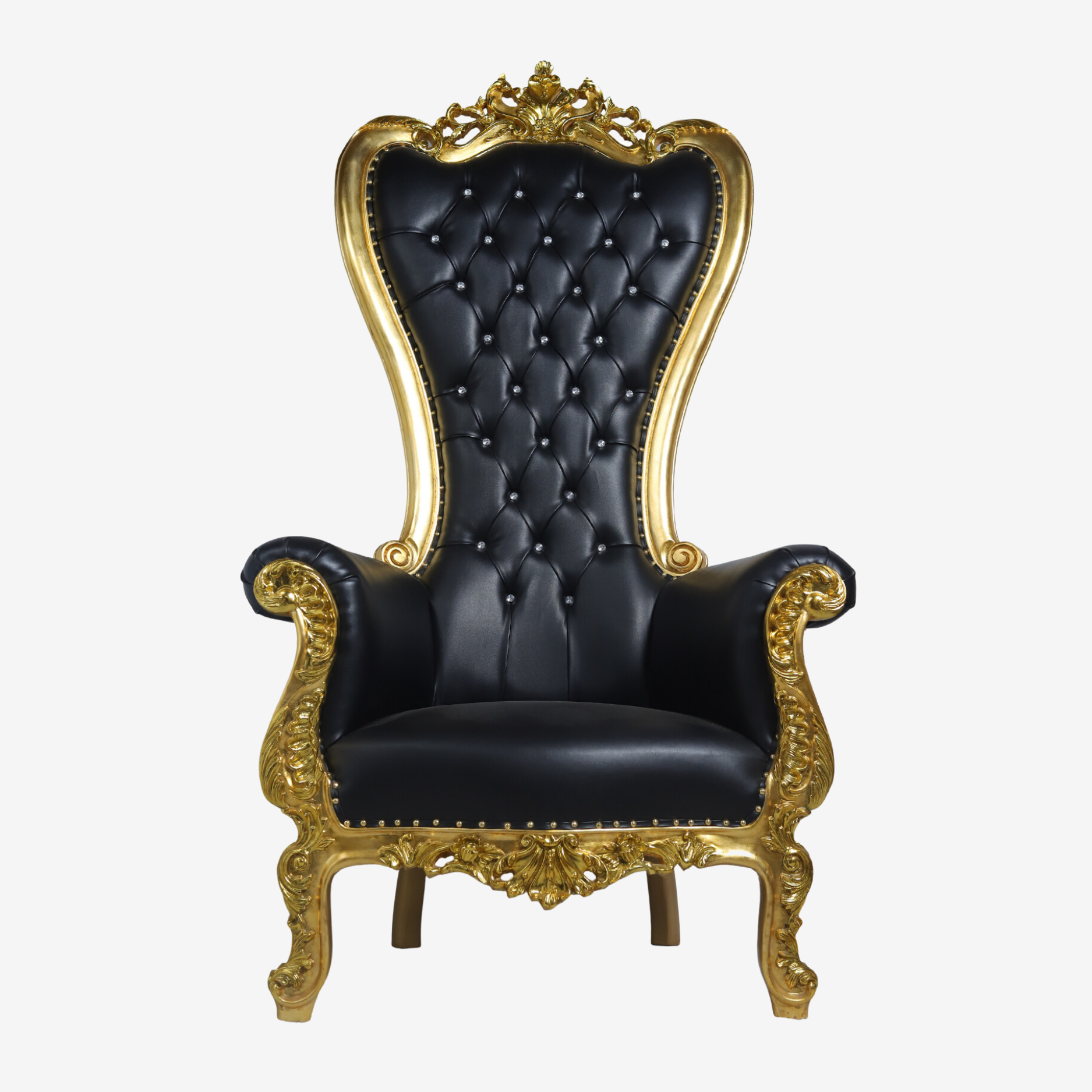 Front view of Black & Gold Throne Chair showcasing high-back design