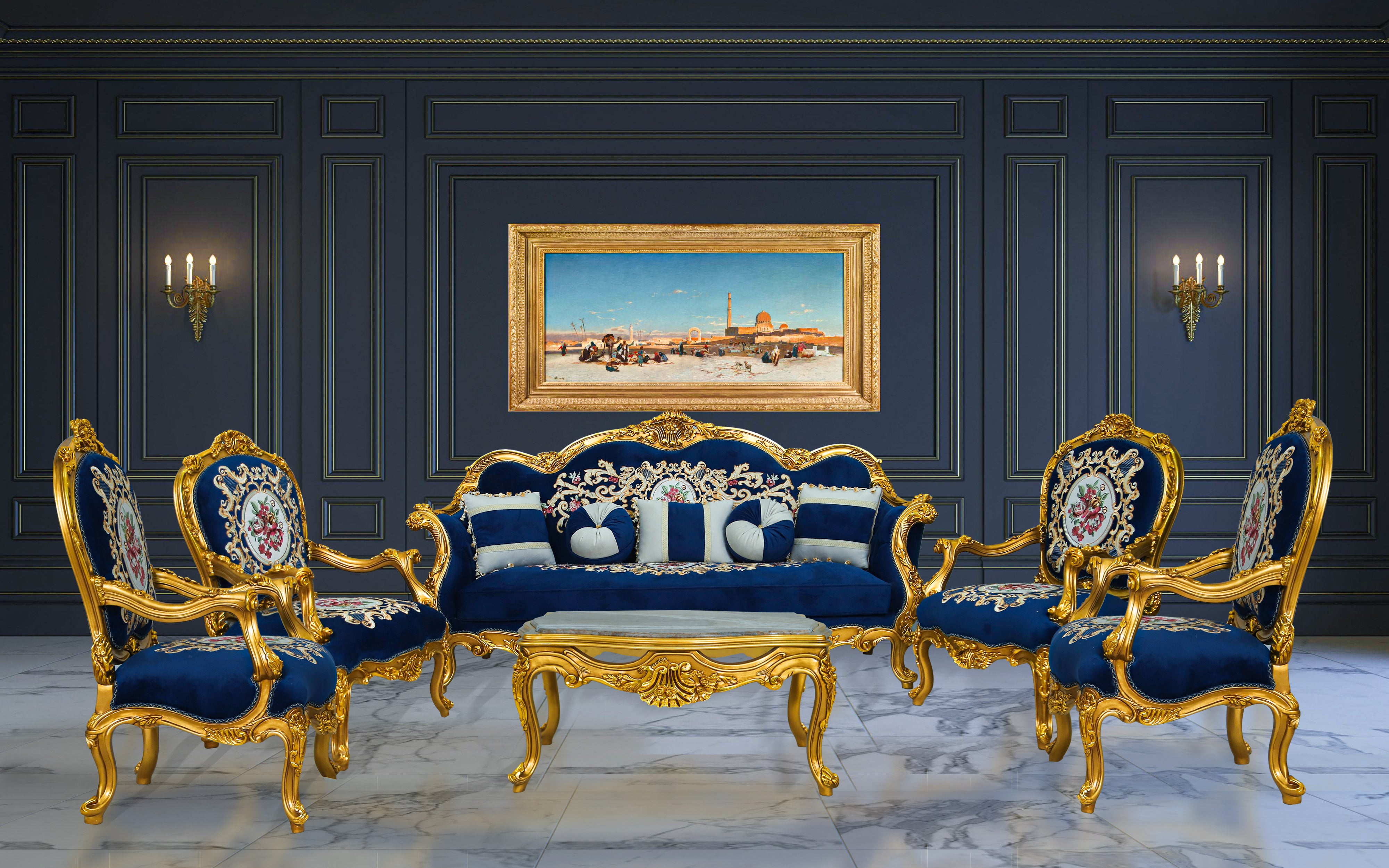 Blue blossom upholstery armchair