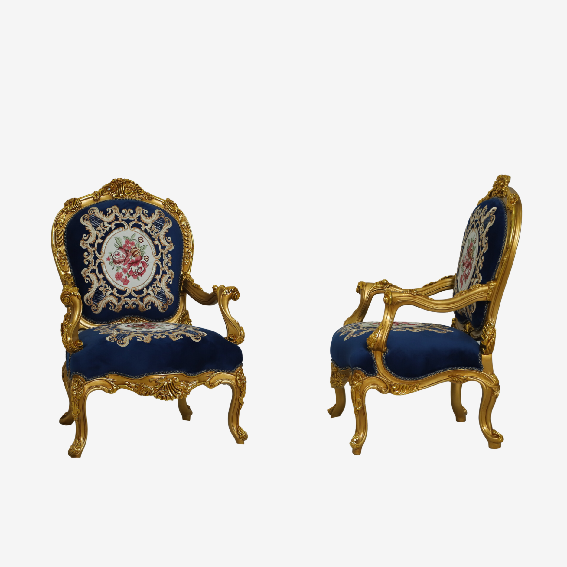 Floral blue accent chair with vintage frame