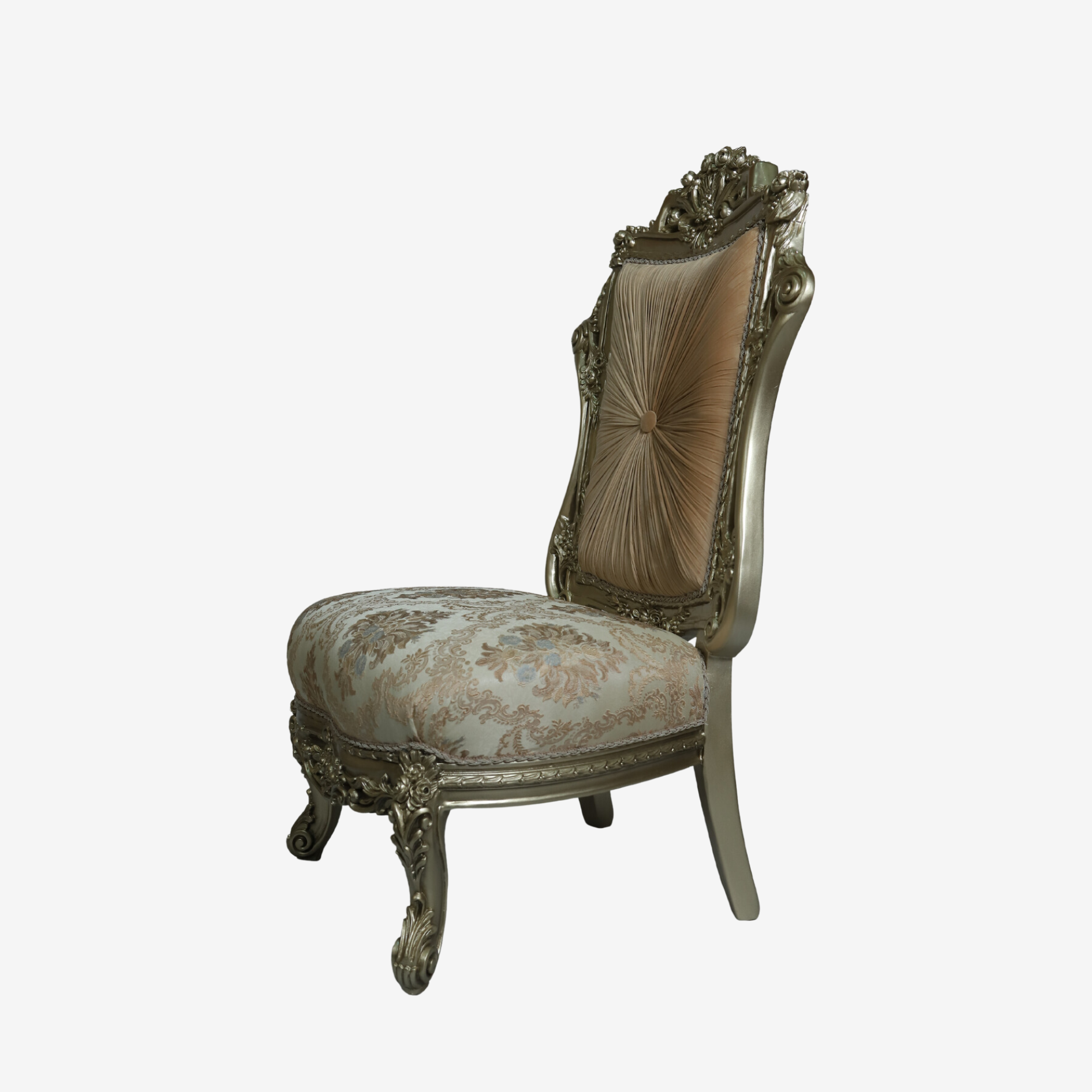 Satin ebony leg chair with gold upholstery