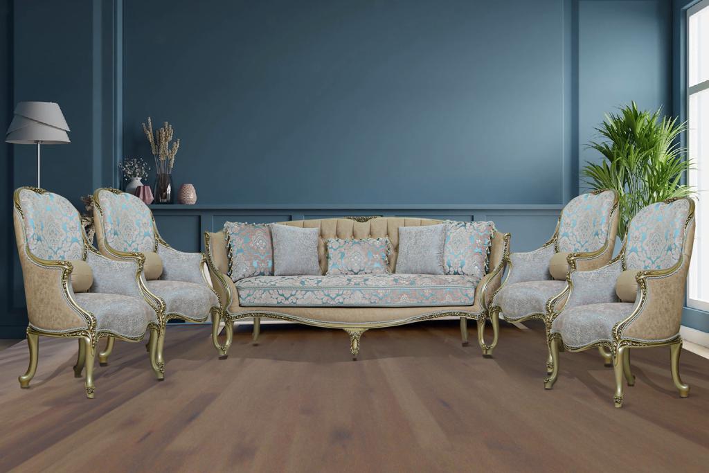 Elegant performance fabric armchair in neutral tones