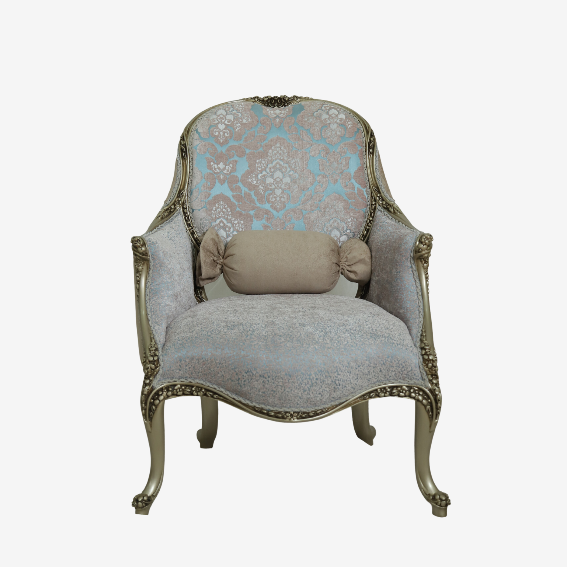 Cream accent chair with gold metal accents