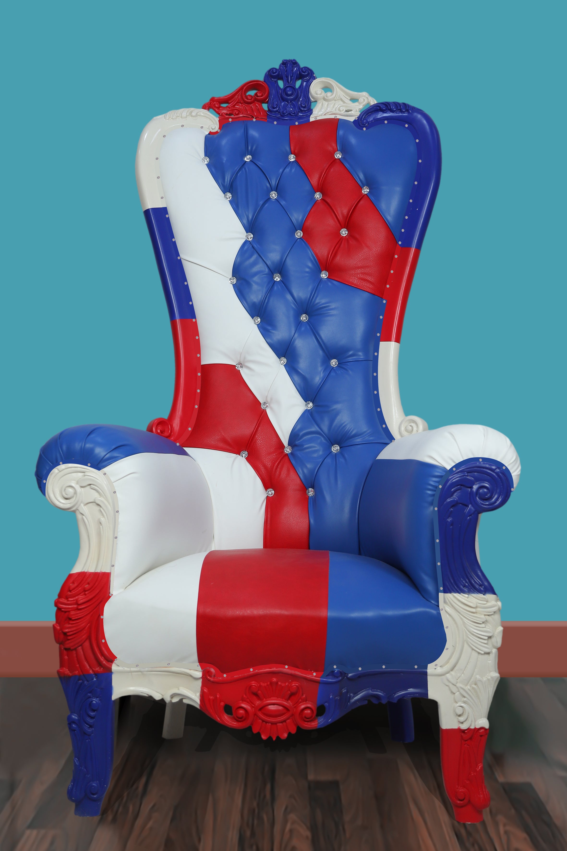 Close-up of loose seat cushion and tight back design on Patriotic Harmony Chair
