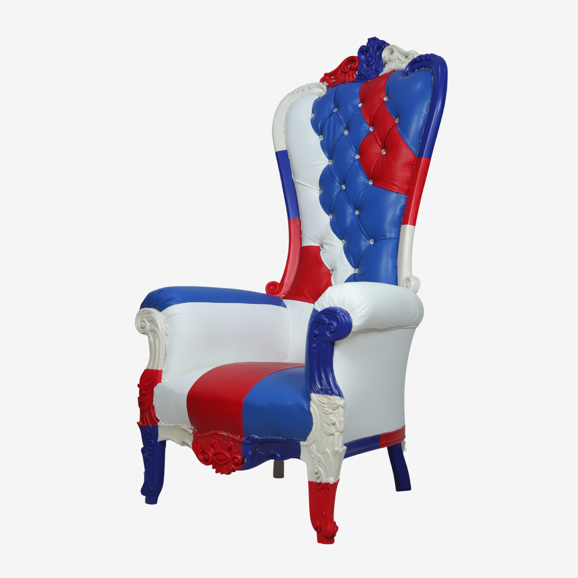 Side profile highlighting the swivel base of the Patriotic Harmony Chair