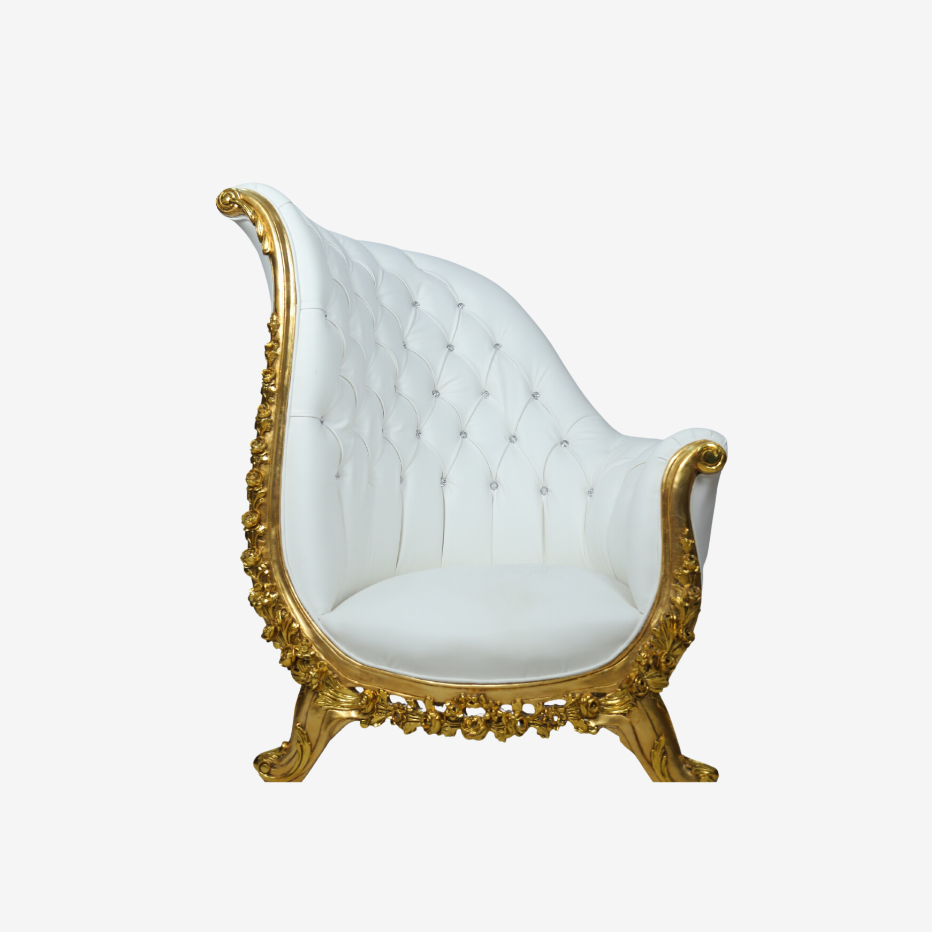Front view of Golden Cloud Chair showcasing decorative quilted pattern.