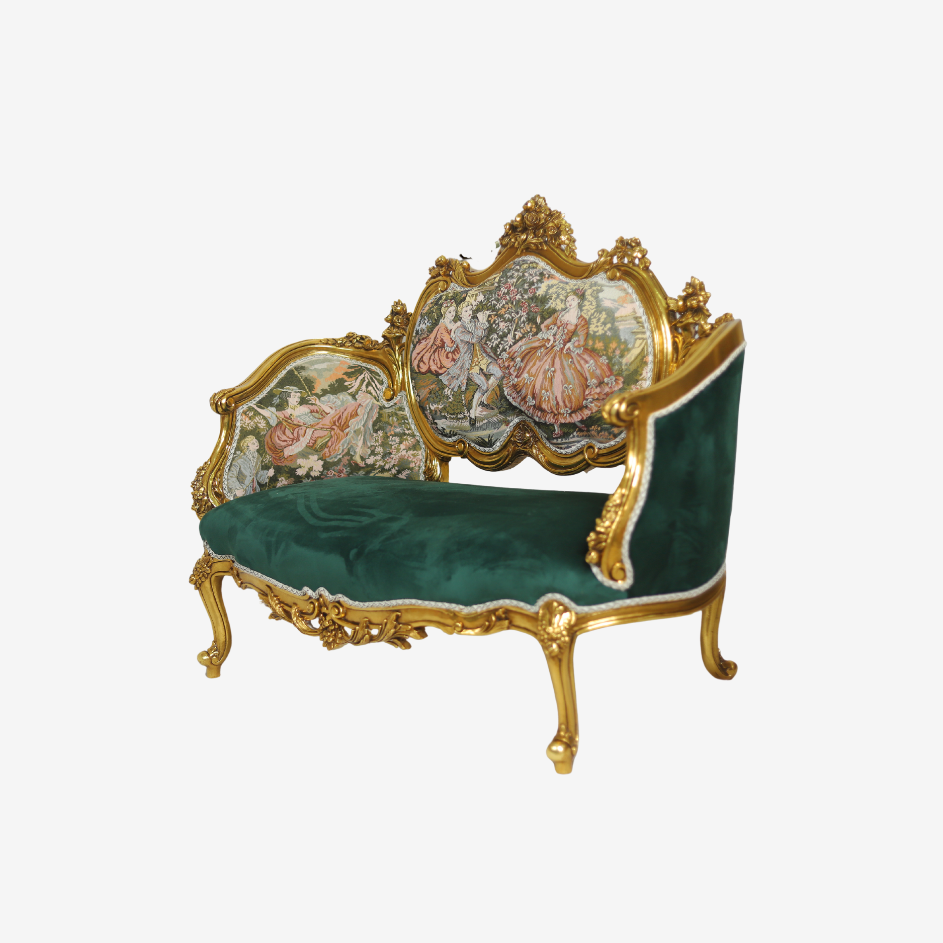 Side profile of Cheryl Lounge Chair highlighting curvaceous wood frame