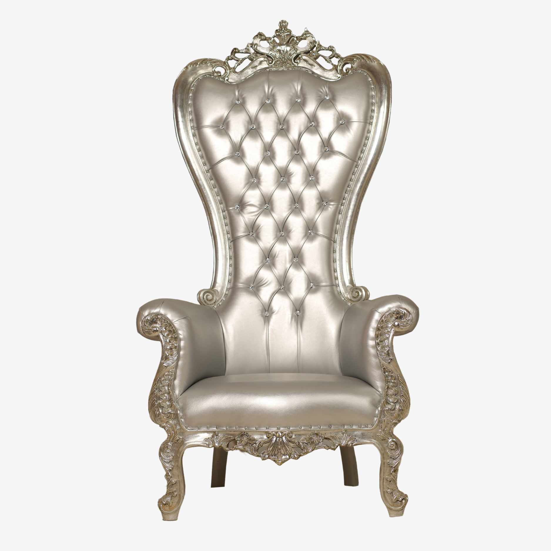 Front view of silver throne chair – Cheryl Collection