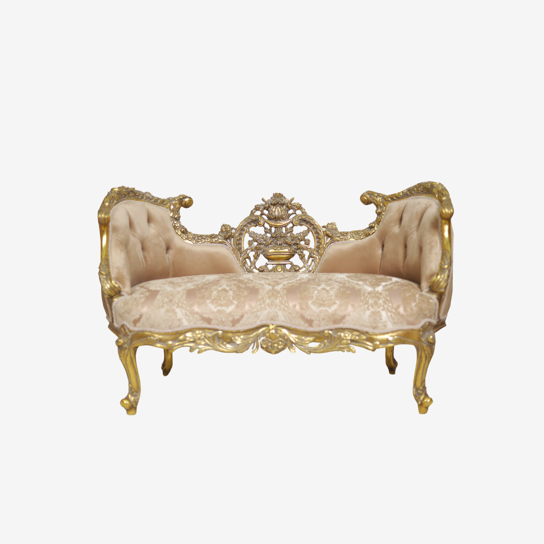 Front view of Cheryl Grace Chair with nickel-painted wood frame and plush upholstery