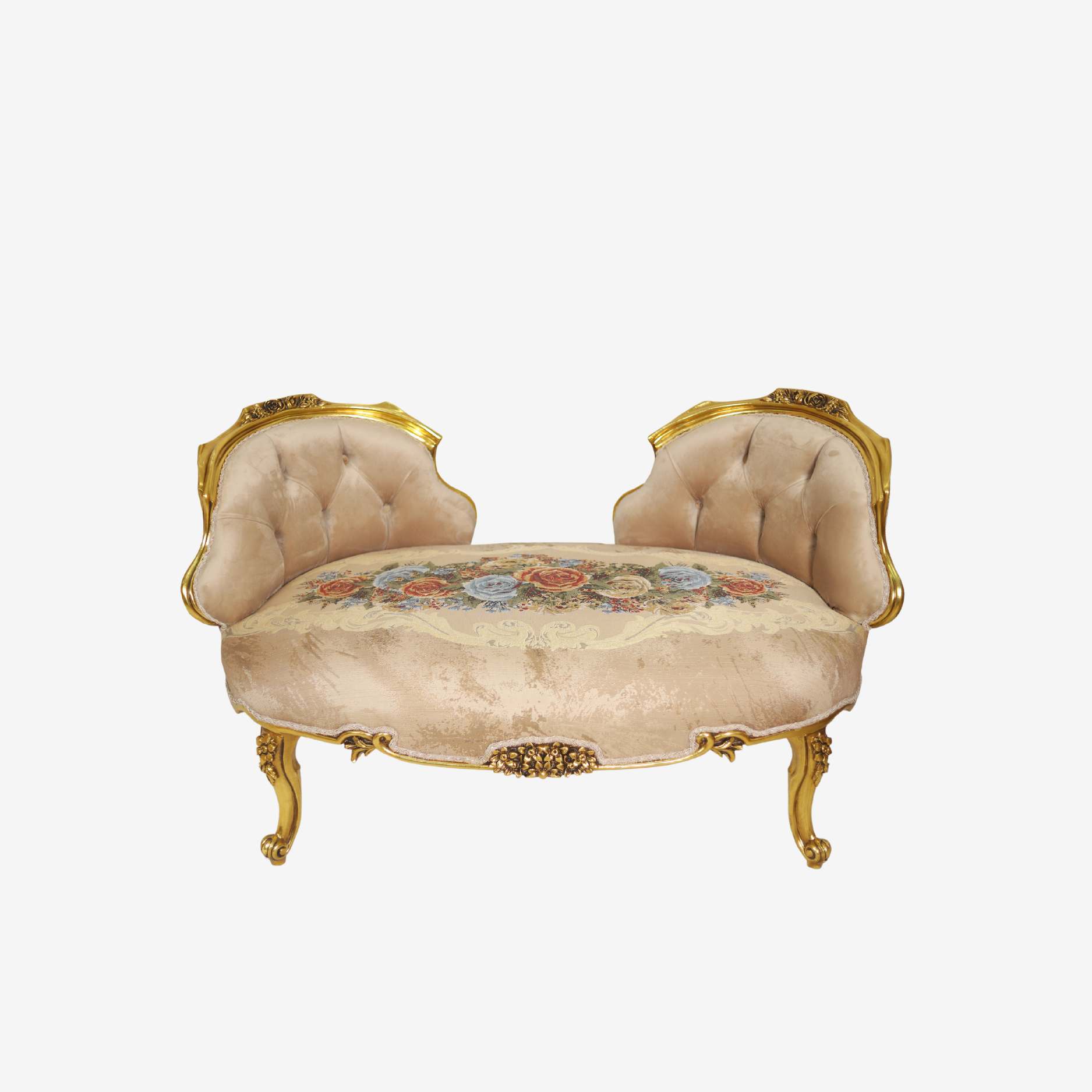 Front view of the Princess Chair with nickel-painted wood frame and plush upholstery
