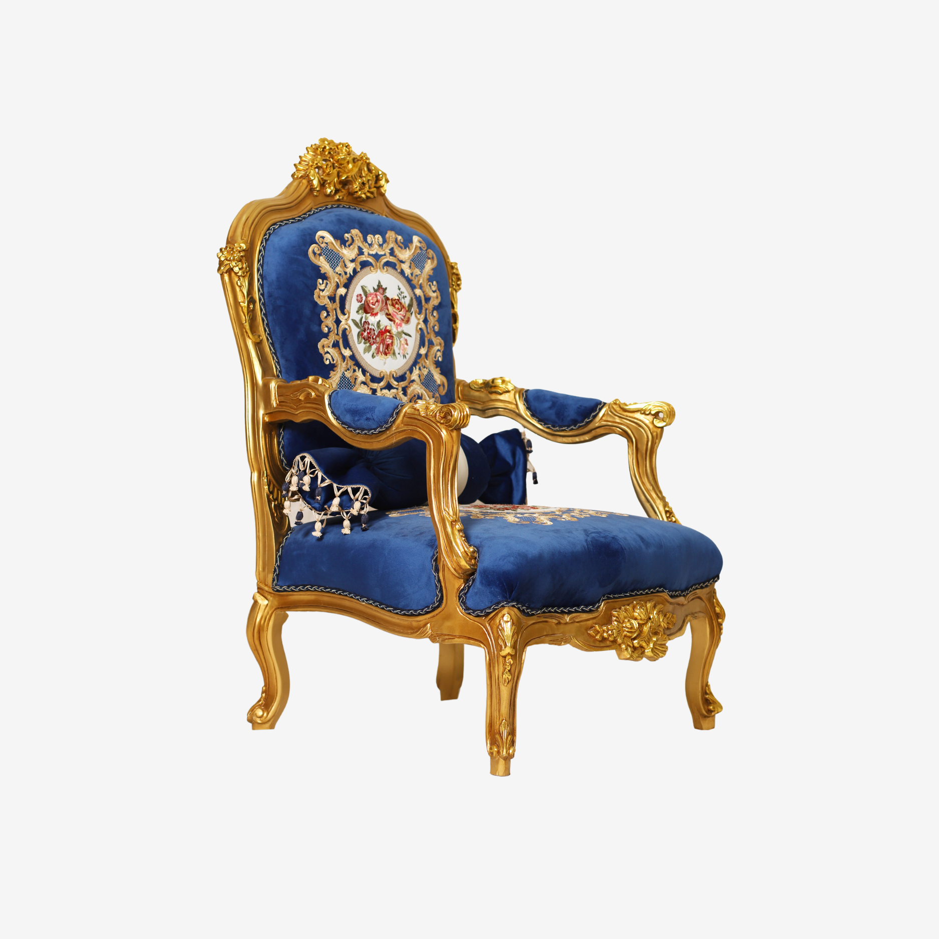 Vintage blue accent chair with nickel frame