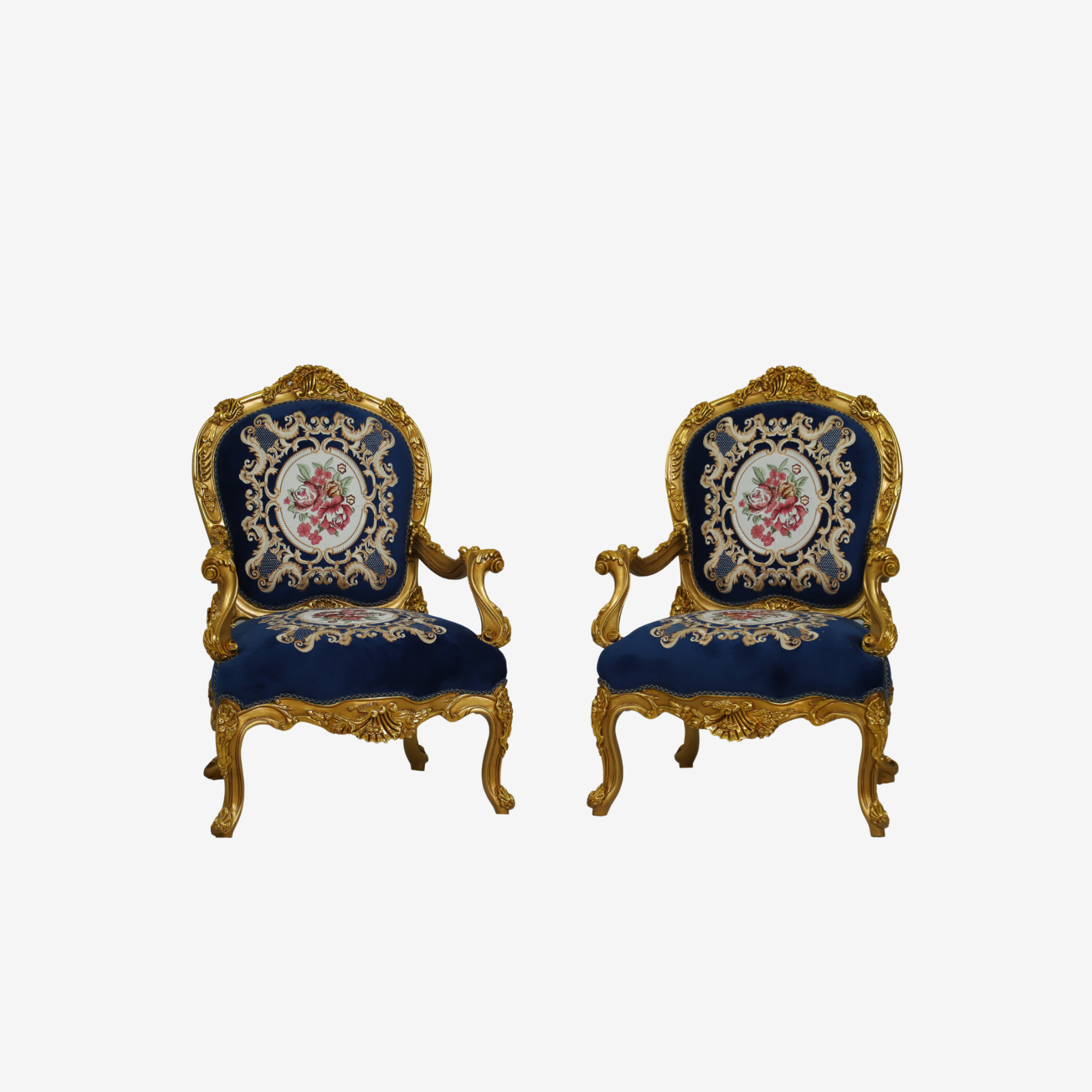 Floral blue accent chair with vintage frame