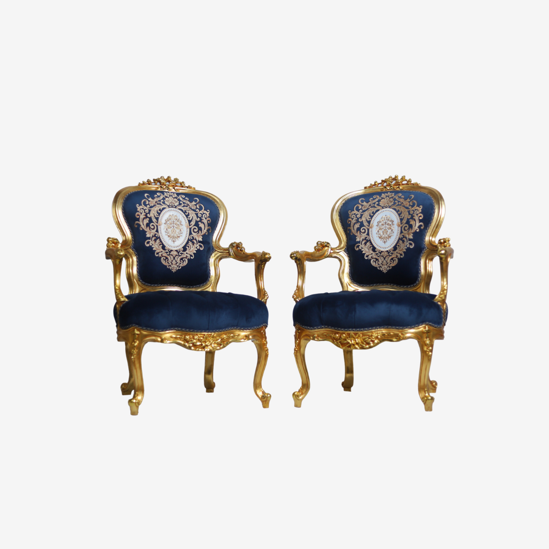 Elegant blue accent chair with vintage frame