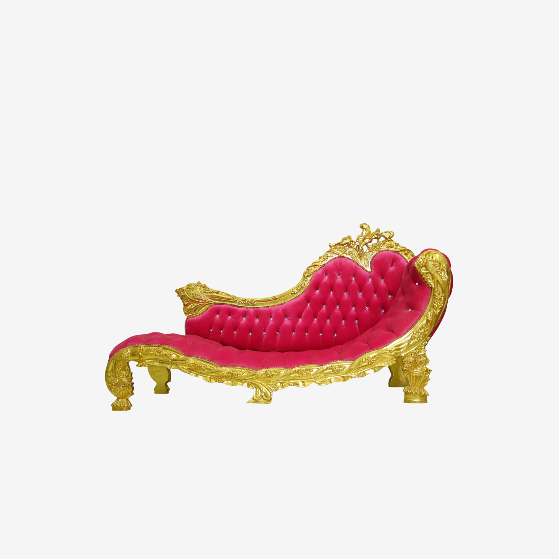 Front view of Pink Gold Sofa showcasing tight seat and back design.