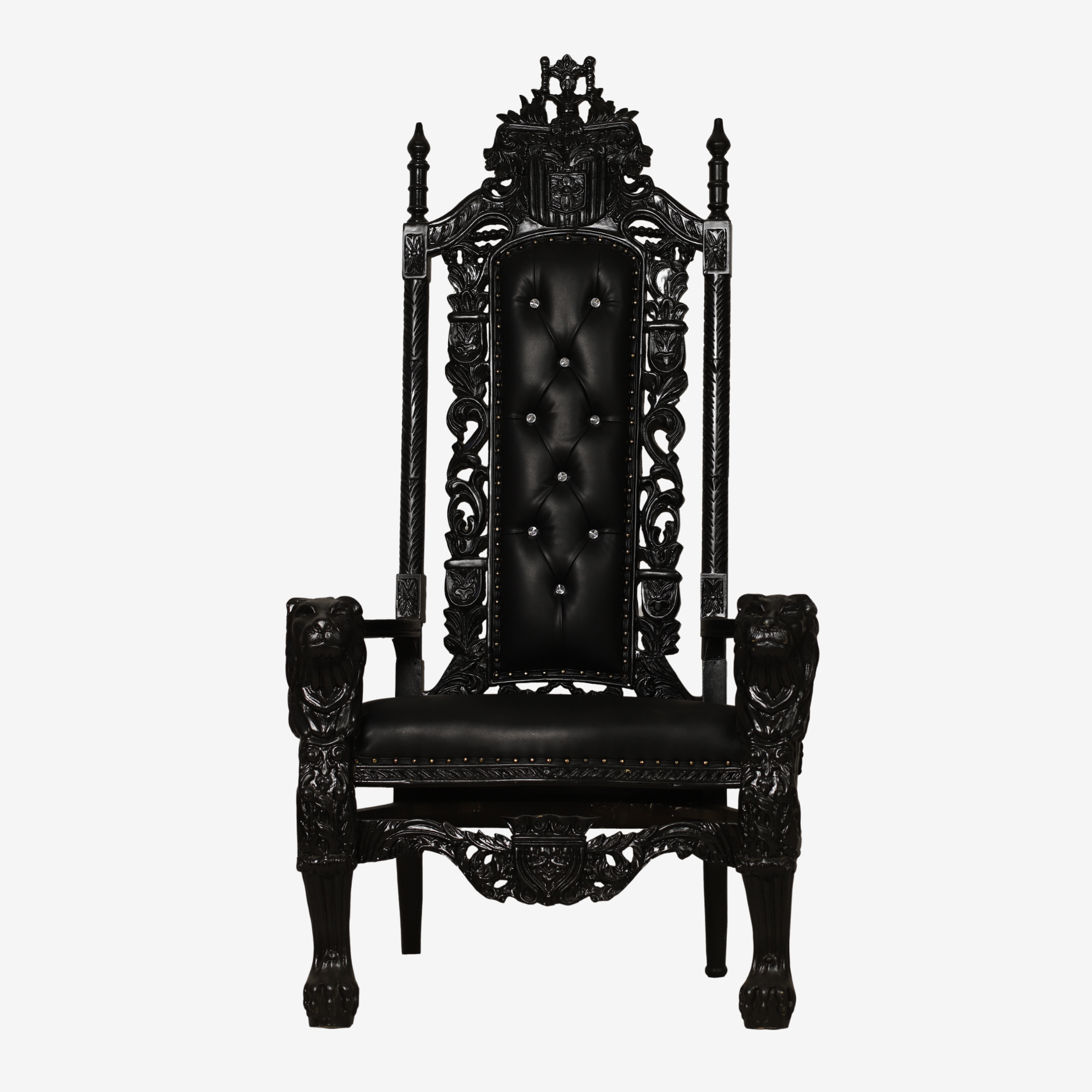 Front view of Black King Throne Chair showcasing high-back design