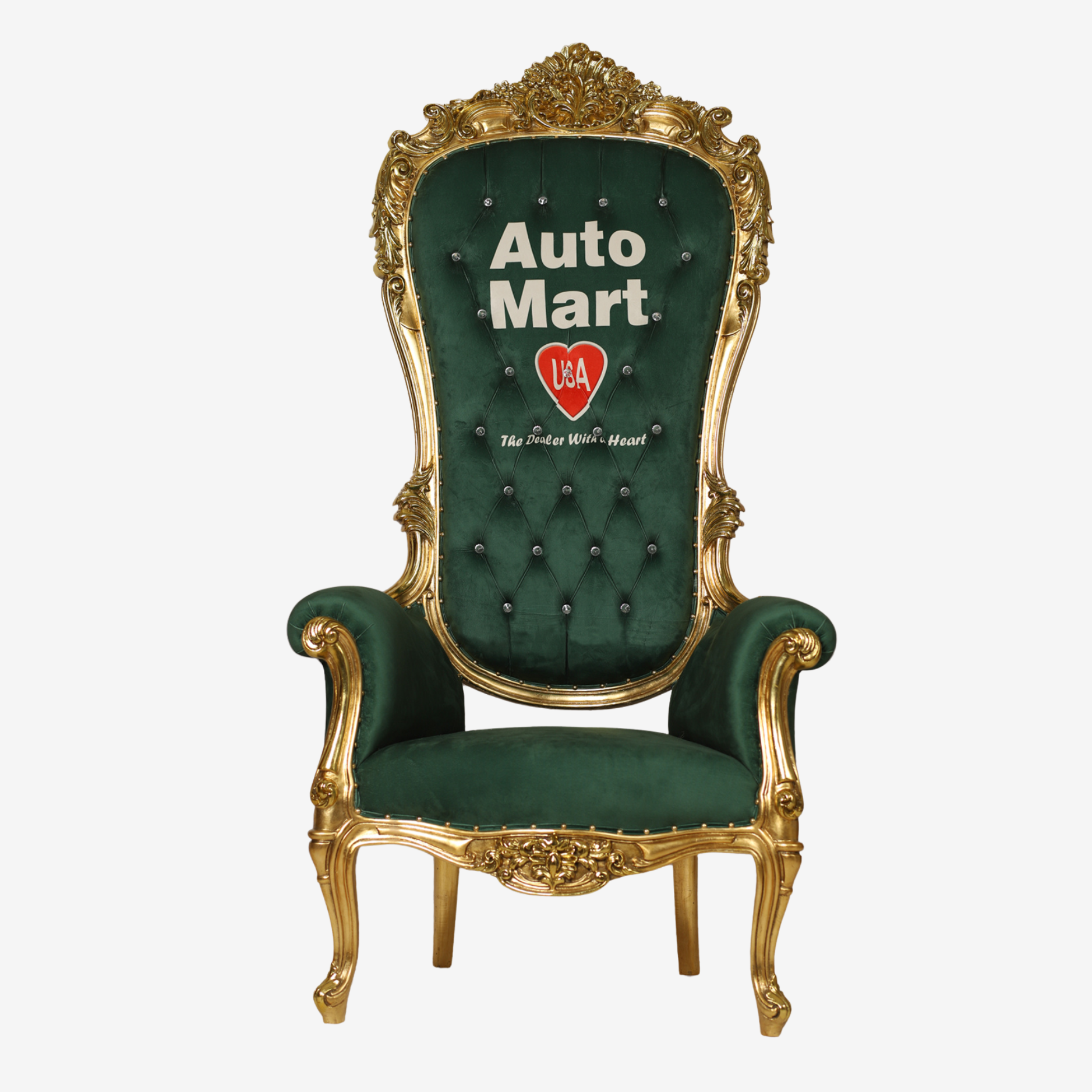 Front view of Green Throne Chair showcasing high-back design